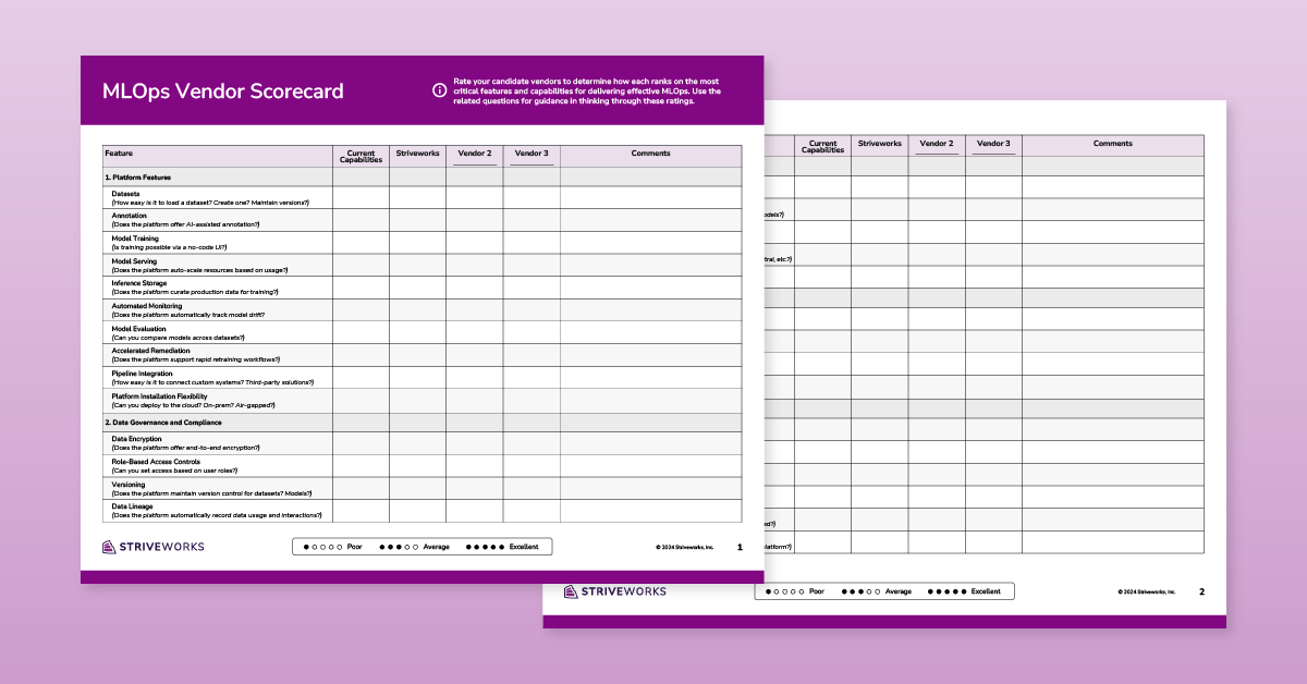 MLOps Vendor Scorecard page spread