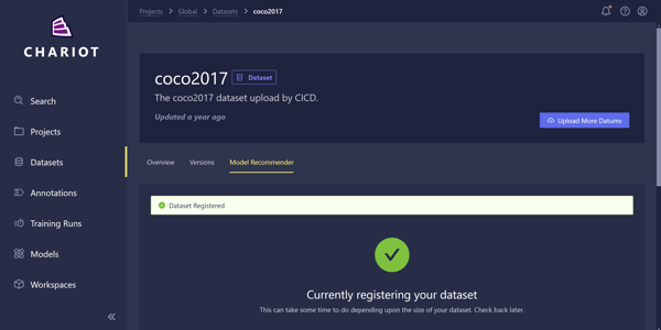 Registering a dataset in Chariot