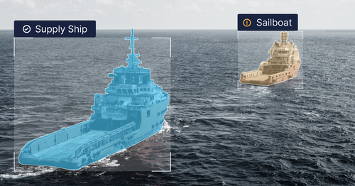 Two ships in the open ocean being identified by a computer vision model