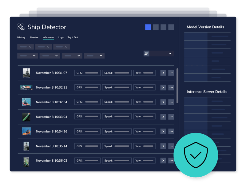 Striveworks user interface showing a model inference store