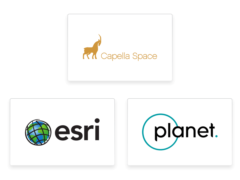 Capella Space, ESRI, and Planet logos