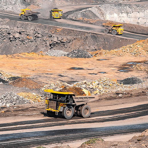 Earthmoving trucks at a mine