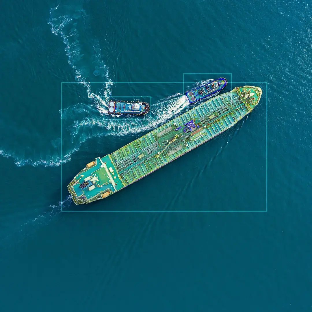 Satellite view of ships at sea