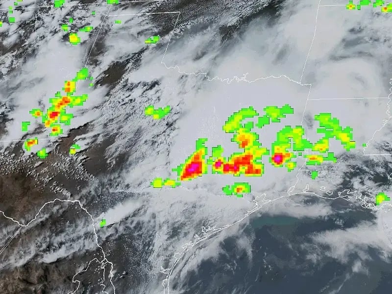 NOAA lightning map showing storms across the Gulf Coast